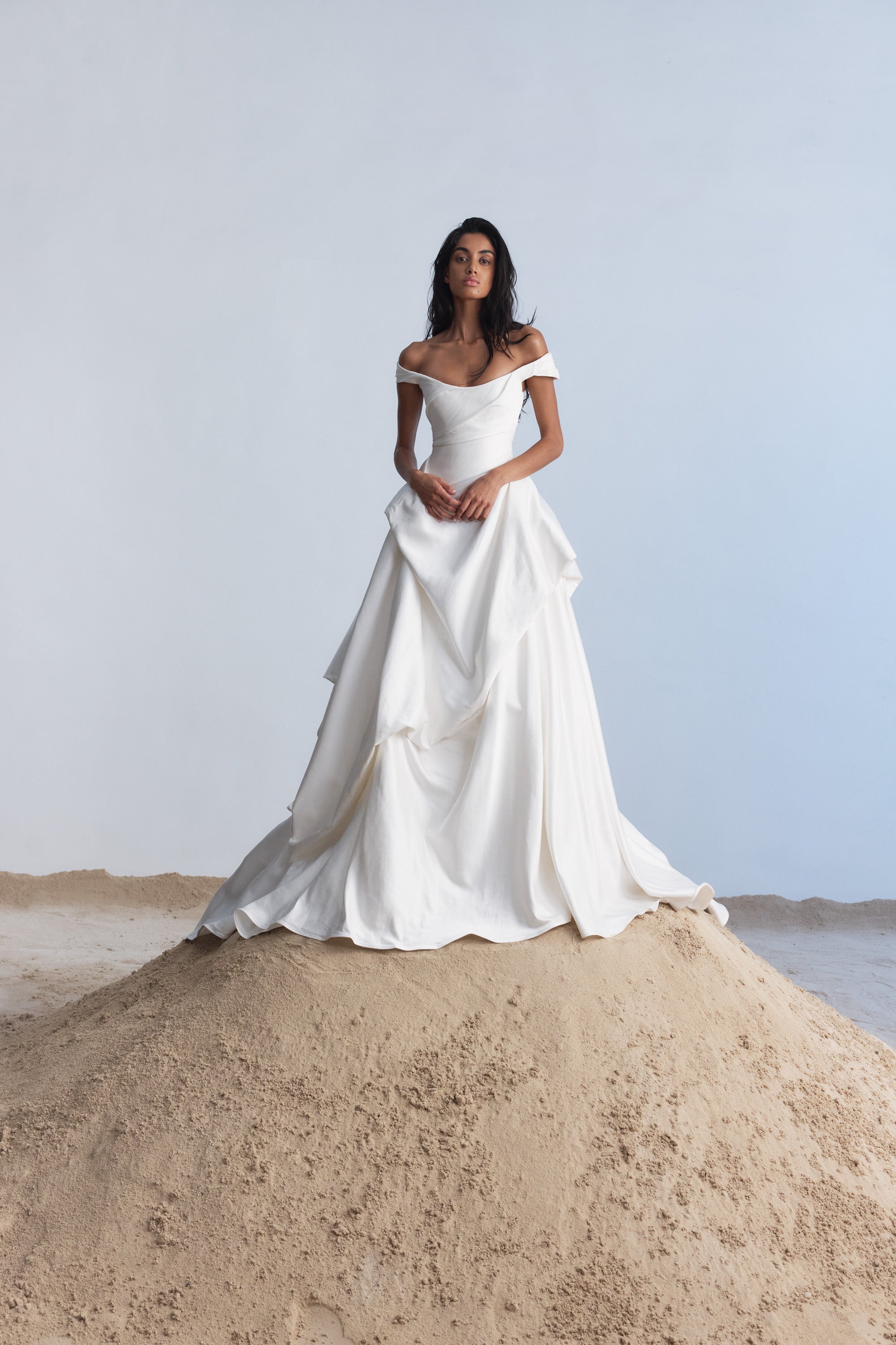 kyha wedding dress Willis shoulder double satin gown Lilac Tulle A-line Long Tax Code: B Color:Blue-white