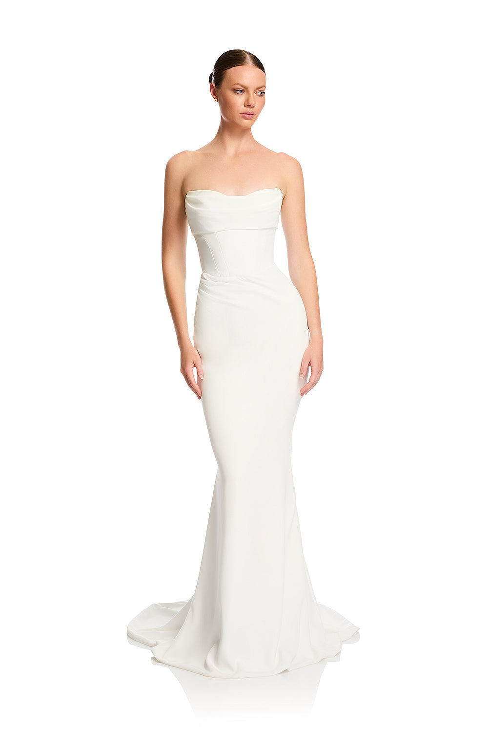 kyha wedding dress Davis Bright Ivory / 04 / Raised Neckline Ellery delivers a flawless fit thanks to its highly structured bodice KYHA Bride  Marie Gabriel