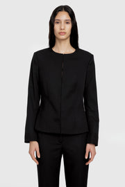 Collarless Tailored Wool Jacket