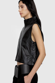 Leather Funnel Neck Top